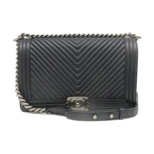 CHANEL Large Boy Chevron Black Leather